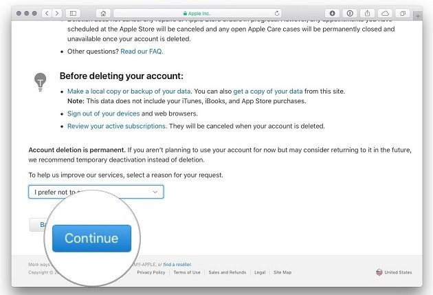 delete account using Apple data and privacy portal - TechTade