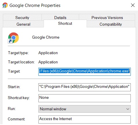 Google Chrome Properties