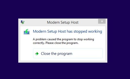 Modern Setup Host Stopped Working in Windows 10