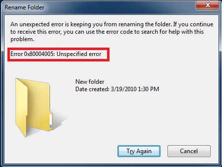 Error Code 0x80004005: Unspecified Error