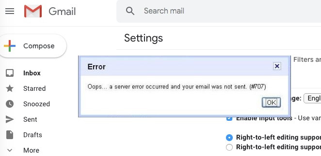 Gmail Server Error 007 in Gmail