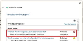 Potential Windows Update Database Error Detected