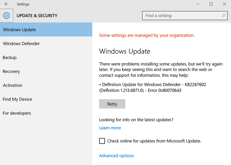 Windows Update Error Code 0x80070643