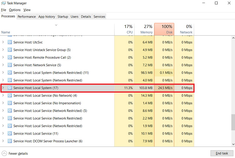 Service Host Local System High Disk Usage in Windows 10, 8 and 7