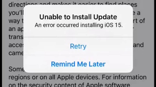 An Error Occurred Installing iOS 15